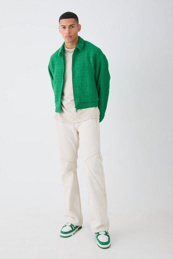 Kastige Oversize Bouclee-Jacke mit Reißverschluss