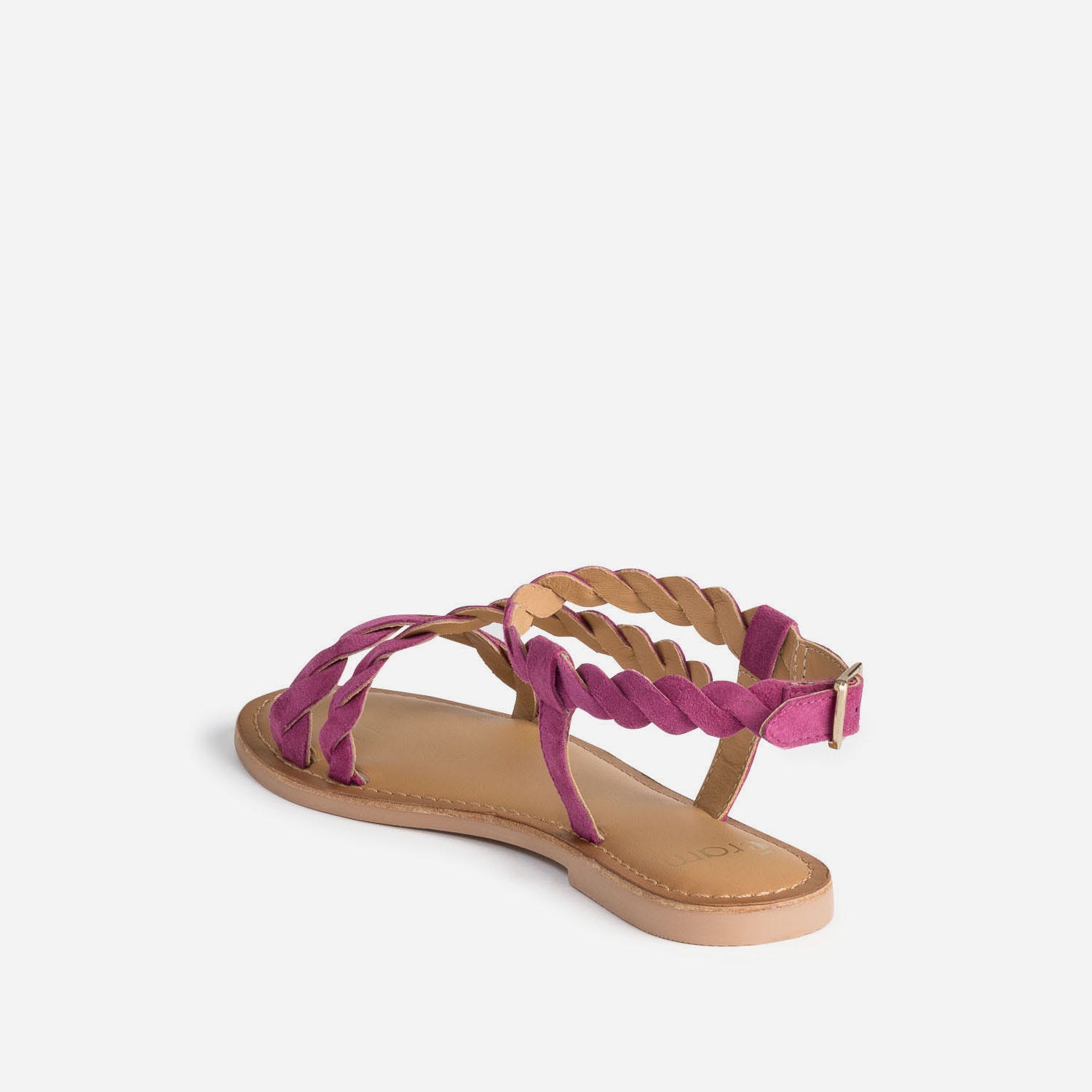 Sandale rose en cuir velours à brides entrelacées