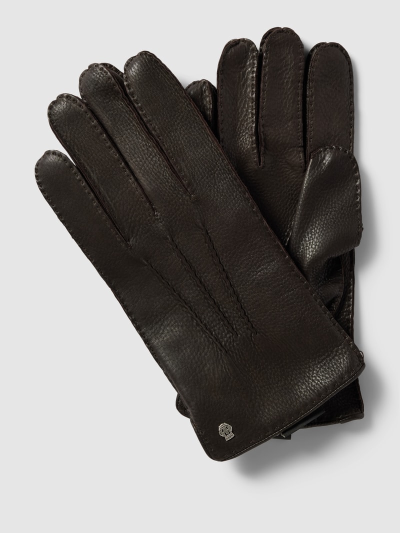 Handschuhe mit Label-Detail Modell 'Garmisch' in dunkelbraun