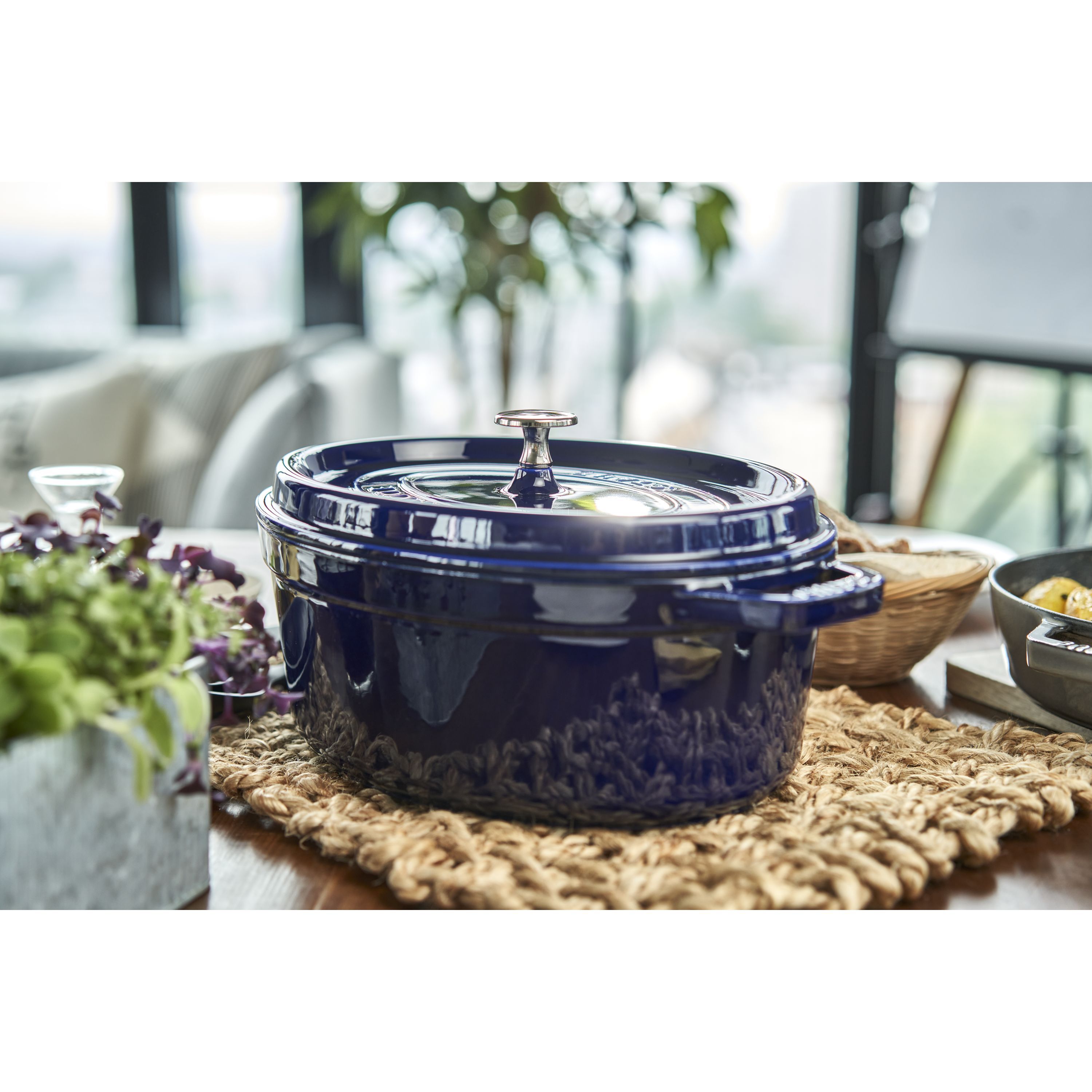 Cocotte 29 cm, oval, Dunkelblau, Gusseisen
