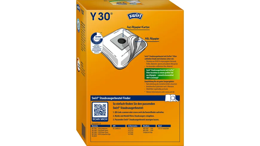 Swirl® Y 30 Staubsaugerbeutel EcoPor®