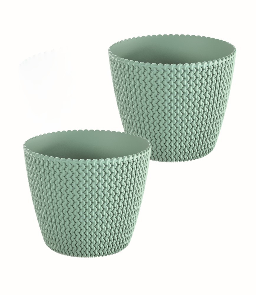 Powertec Garden Blumentopf in Strickoptik, ca. 11,5 Liter - Grün 2er Set
