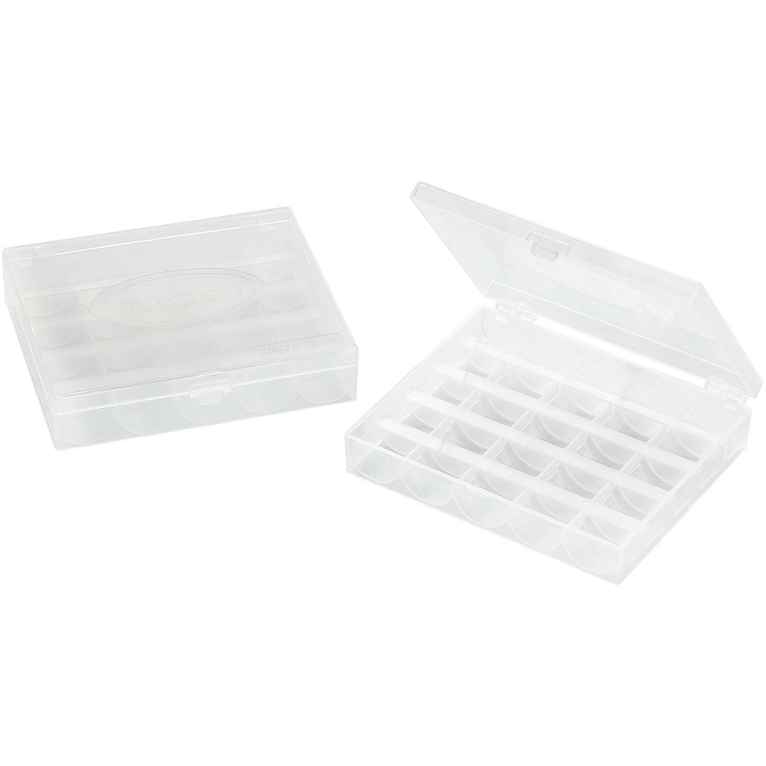 buttinette Spulenboxen, Größe: 10,5 x 12 x 2,5 cm, Inhalt: 2 Stück für jeweils 25 Unterfadenspulen