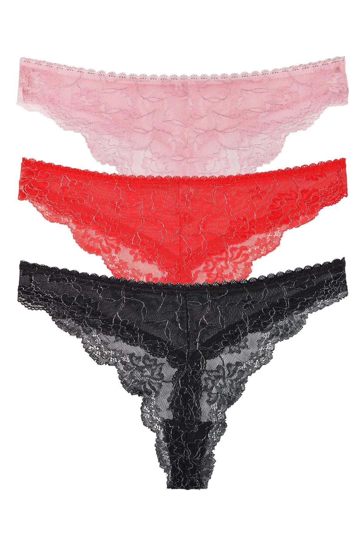 Sensu  Brasilianisches Tanga-Höschen aus voller Spitze für Damen, 3er-Set – Kts2079 (breite Größe)