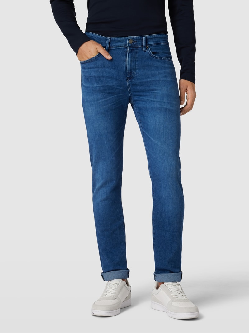 Jeans mit Label-Patch Modell 'Delaware' in blau