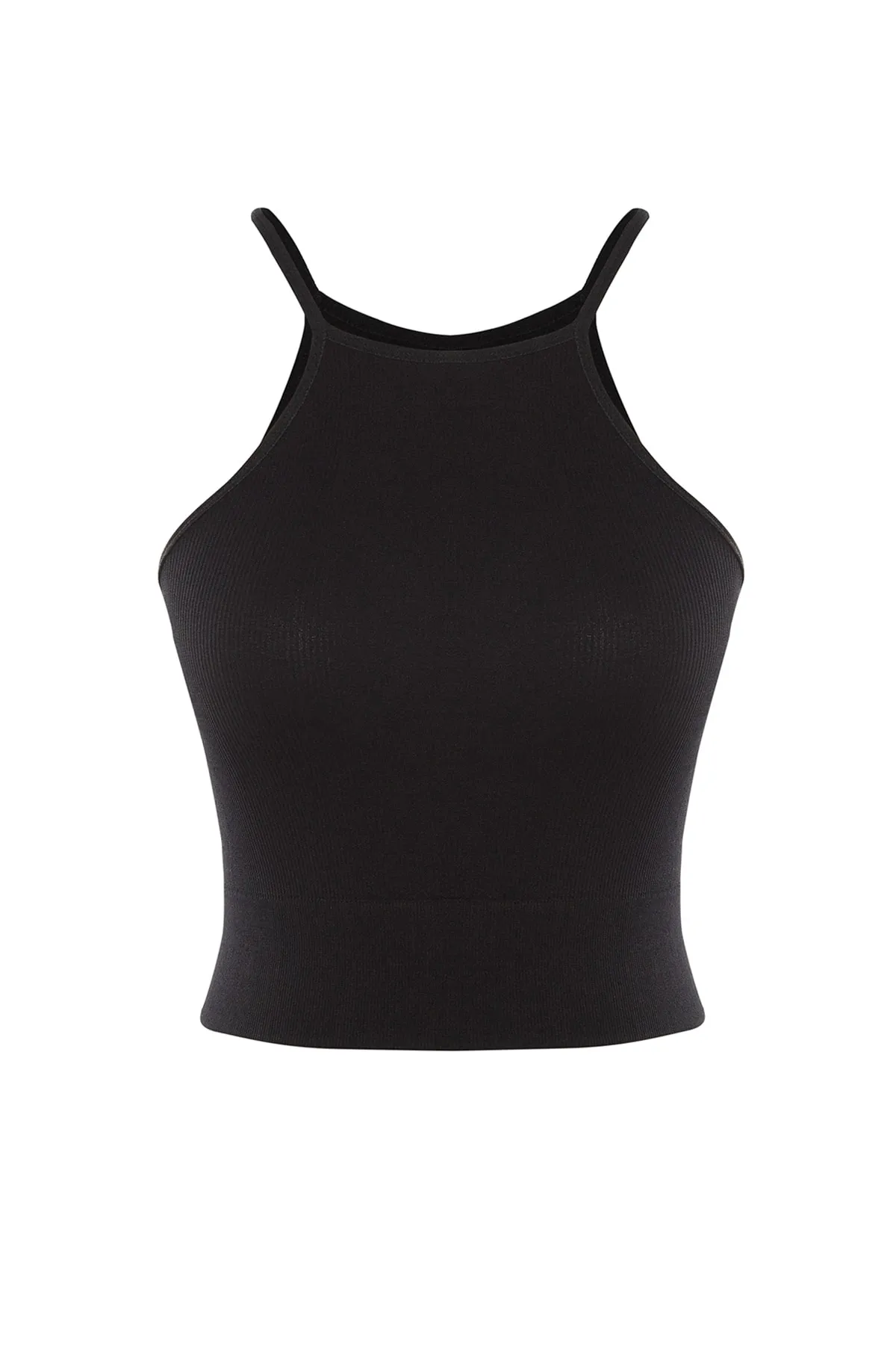 Trendyol Collection  Schwarzer, nahtloser/nahtloser, leicht stützender/formender Neckholder-Sport-Sport-BH aus Strick TWOAW23SS00011