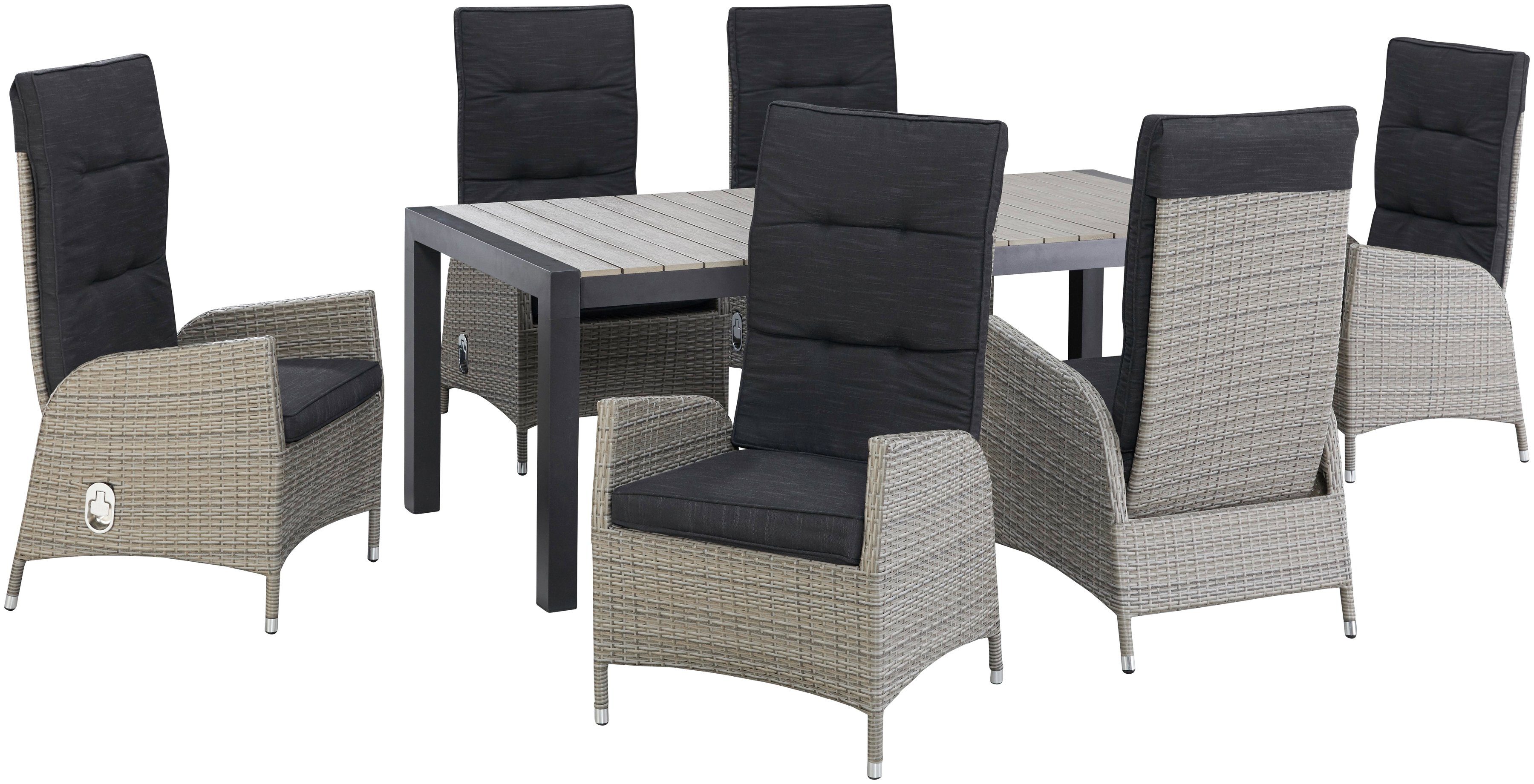 KONIFERA Garten-Essgruppe Alva, (Set, 13-tlg., Alu, Polyrattan), 6x Stuhl, 1 Tisch ausziehbar 205-275 cm