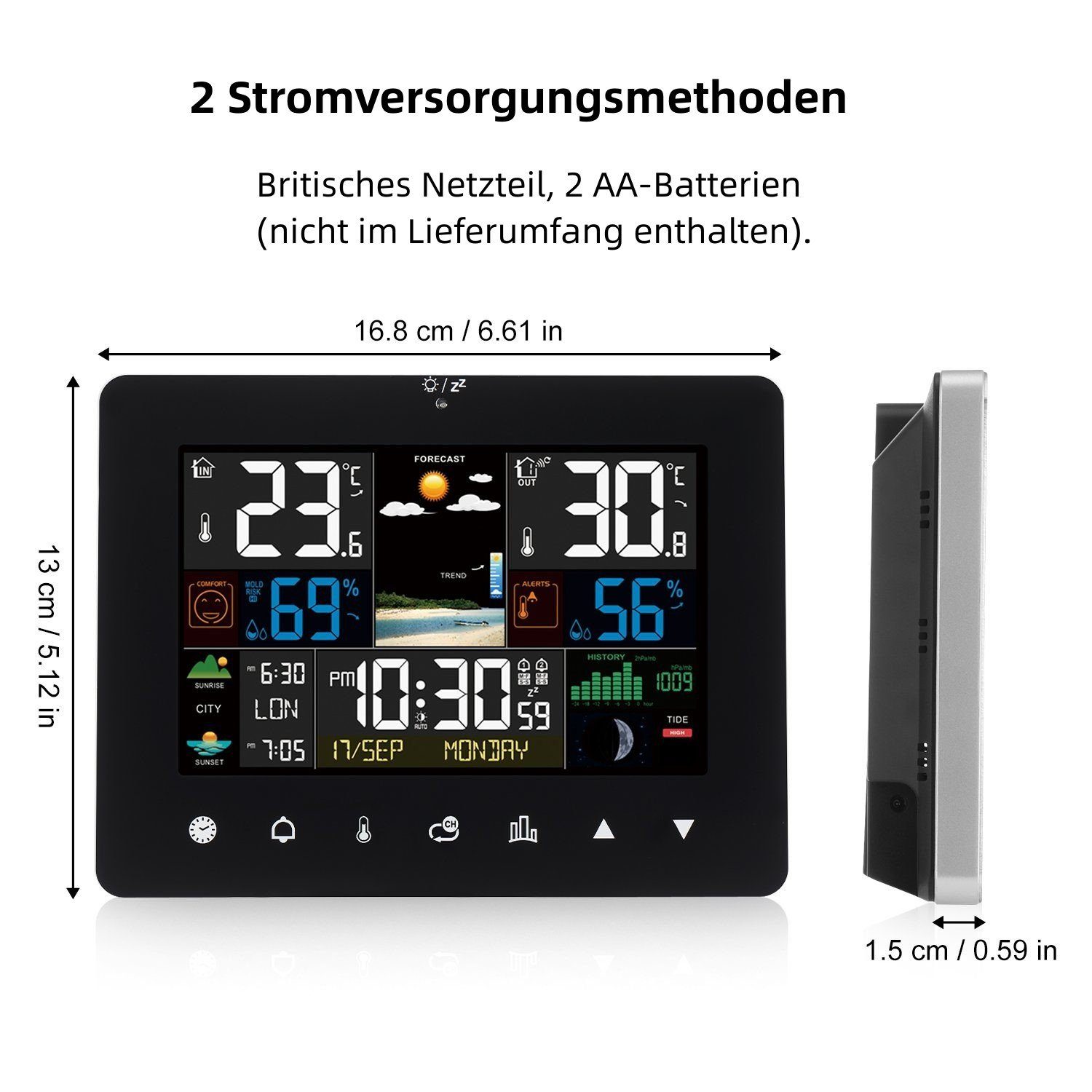LETGOSPT Funkwetterstation mit Außensensor, Funk Wetterstationmit Kalender Funkwetterstation (Kalender Thermometer Hygrometer Farbdisplay)