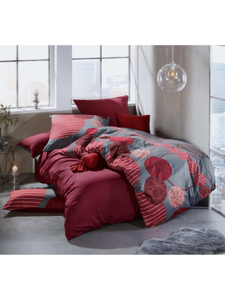 Erwin Müller Mako-Satin Wendebettwäsche in rot-grau günstig kaufen