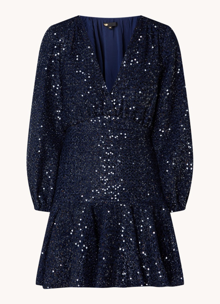Maje Mini tunic dress with sequins and V-neck