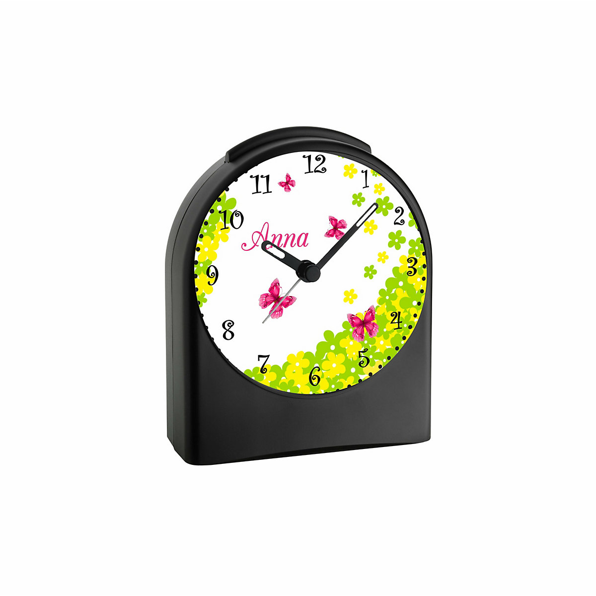 Kinder Funkwecker personalisiert mit Namen Schmetterling Atom-/Funkuhr, 12-Stunden-Anzeigeformat, Schlummerfunktion, Nachtlicht, Geräuschlos/Ohne Ticken