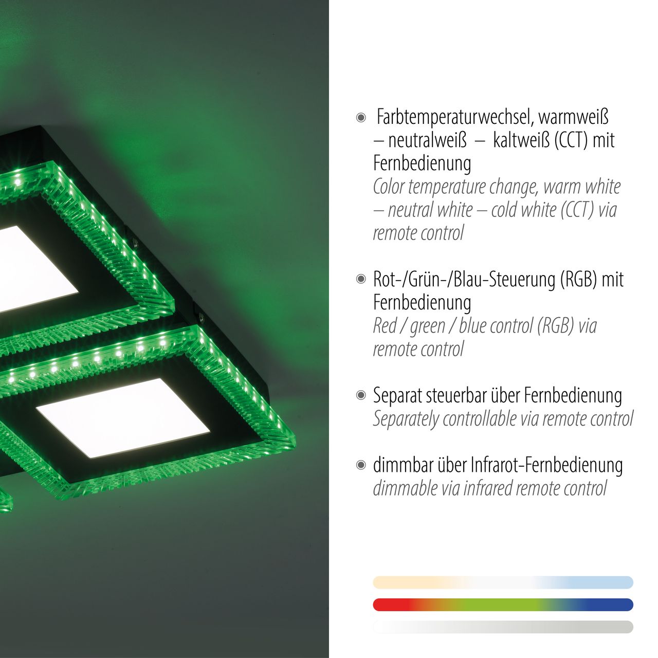 JUST LIGHT LED-Deckenleuchte ACRI, mit RGB Farbmodus, CCT, dimmbar, schwarz