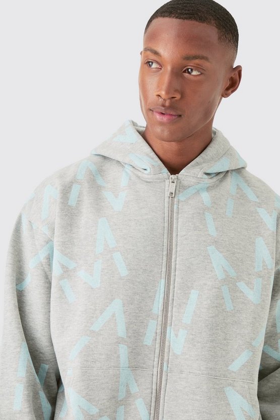Kurzer kastiger Man Hoodie-Trainingsanzug mit Print und Reißverschluss
