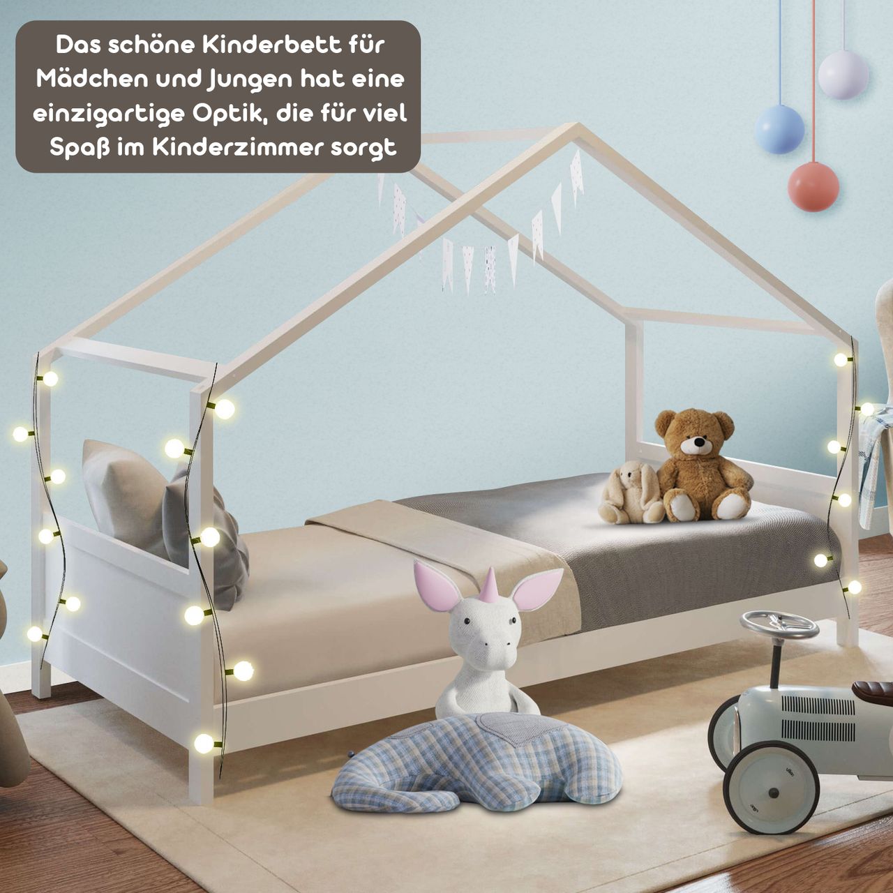 Coemo Juniorbett Sonja mit Dachgestell - ca. 90 x 200 cm, inkl. Lattenrost