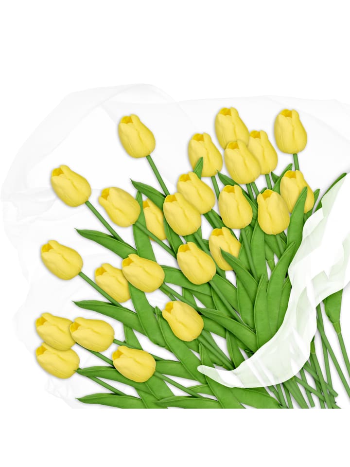 relaxdays 24 x Kunsttulpe in Gelb/ Grün günstig kaufen onesize