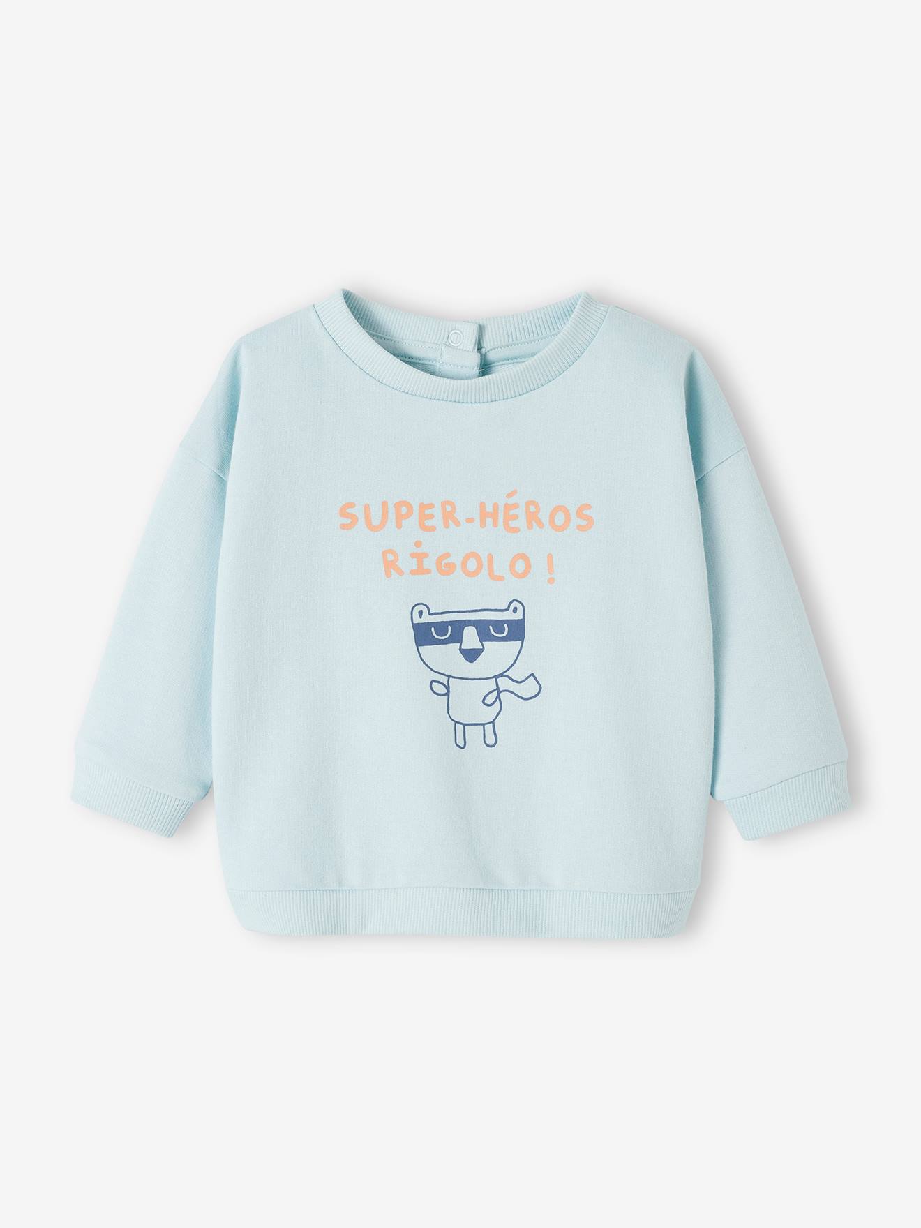 Vertbaudet Baby Sweatshirt SUPER-HÉROS RIGOLO, personalisierbar Oeko-Tex - himmelblau