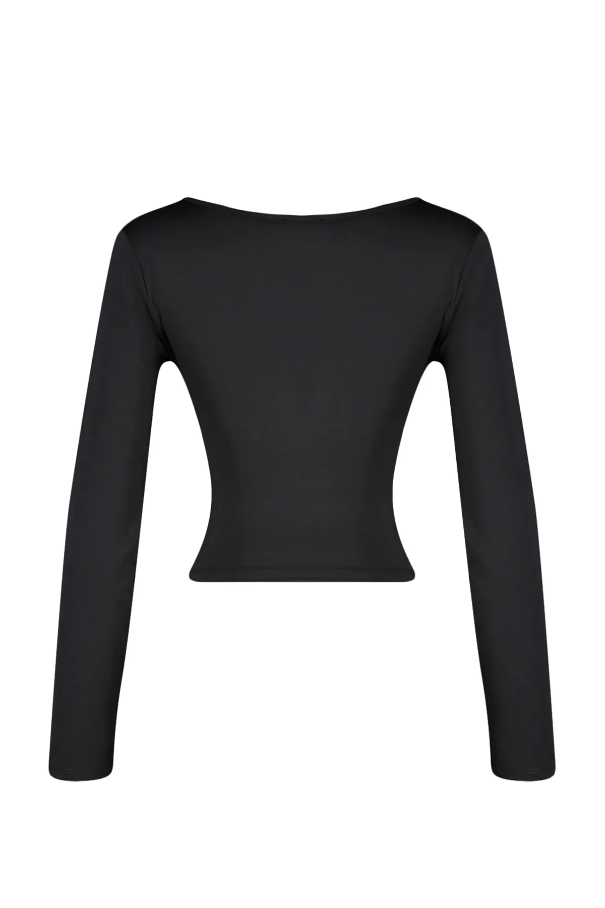Trendyol Collection  Schwarze, eng anliegende, kurze Strickbluse mit V-Ausschnitt und Cut-Outs TWOSS23BZ00383