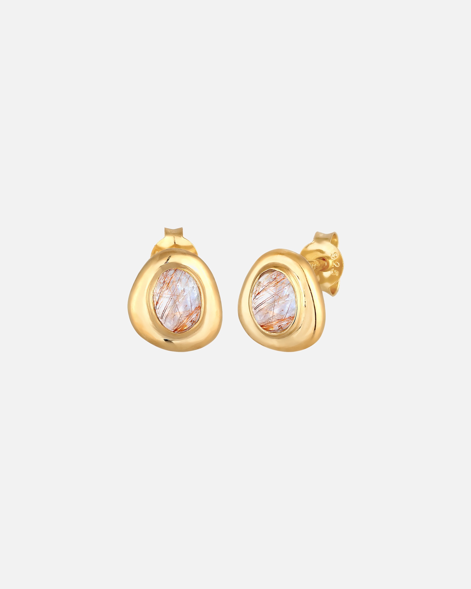 Orecchini a lobo da donna Elli PREMIUM, eleganti e organici, con pietra preziosa di quarzo, in argento sterling 925 placcato oro.