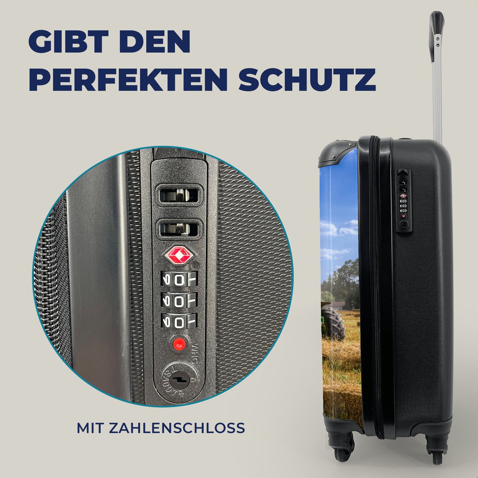 MuchoWow Handgepäckkoffer Traktor - Bauernhof - Heu - Feld - Sonne - Landleben, 4 Rollen, Reisetasche mit rollen, Handgepäck für Ferien, Trolley, Reisekoffer