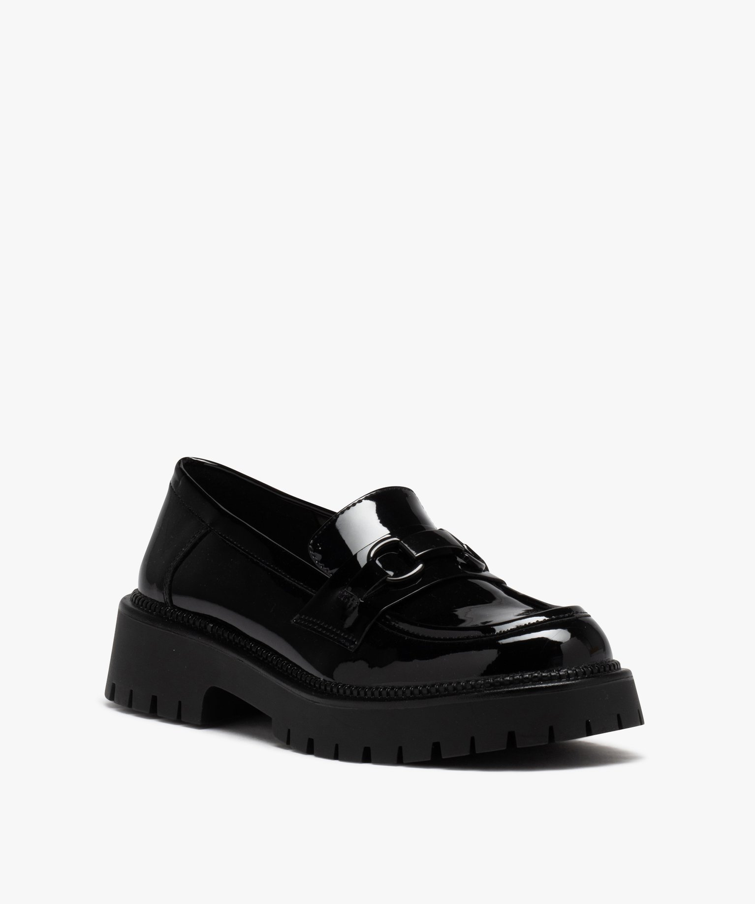 Mocassins femme unis avec dessus vernis et semelle crantée noir | GEMO