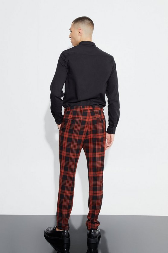 Tall rote karierte Super Skinny Hose
