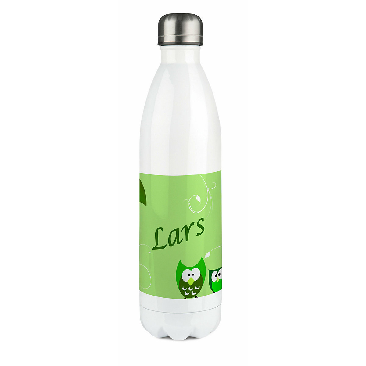Edelstahl Kinder Thermoflasche / Trinkflasche bunt Eule Farbe grün Spülmaschinenfest, Auslaufsicher, Bruchfest, Doppelwandig, Für Heißgetränke geeignet, Mit Deckel, Isoliert