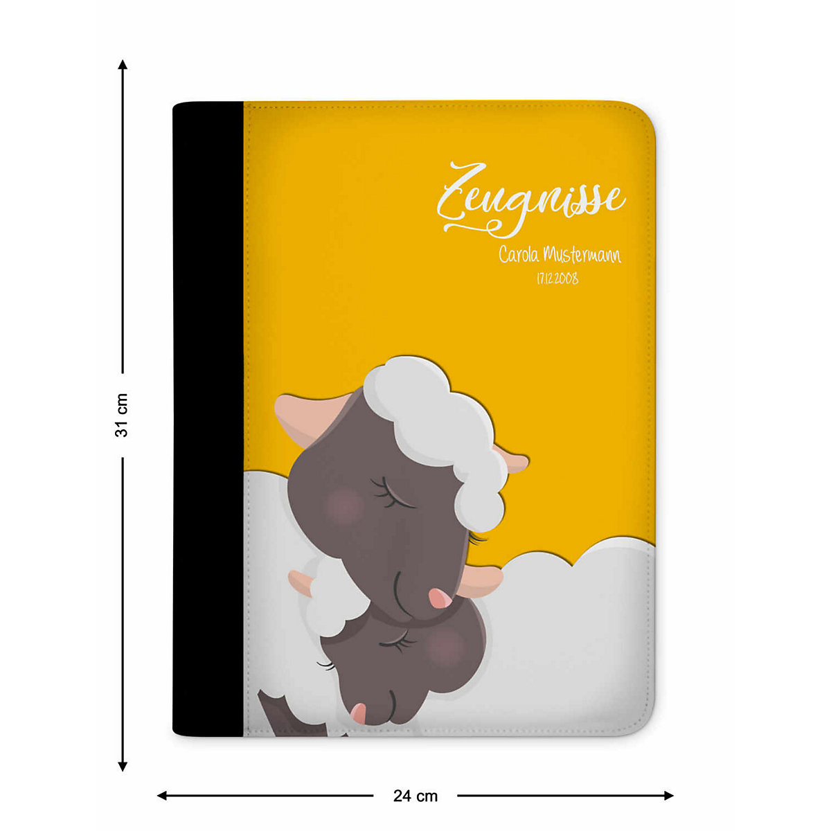 Zeugnismappe / Dokumentemappe mit Name personalisiert Schaf verliebt Gelb