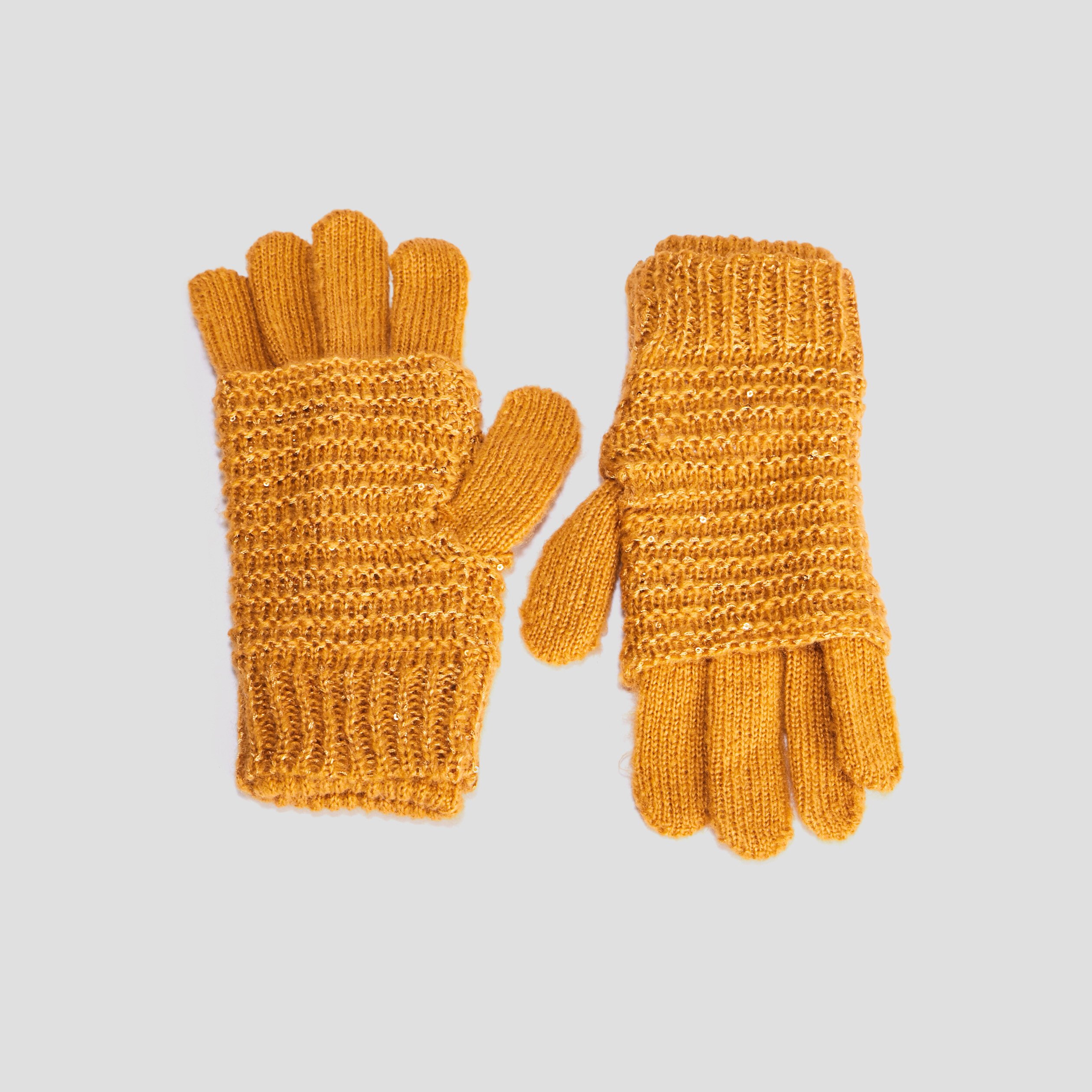 Gants tricotés avec sequins jaune moutarde femme | La Halle