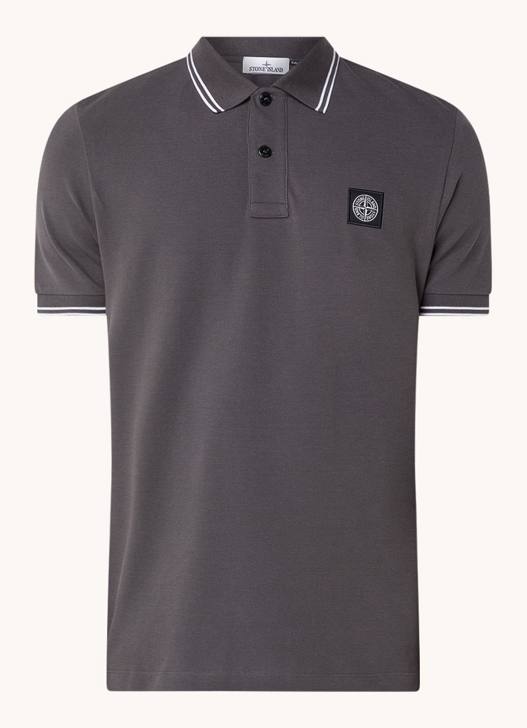 Πόλο Stone Island 2SC18 Στενή Γραμμή από Βαμβακερό Πικέ με Λογότυπο και Κωνικές Μανσέτες
