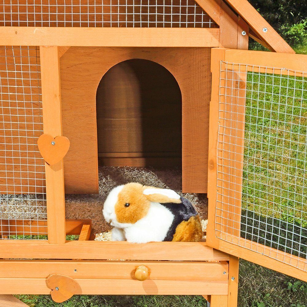 Melko Kleintierstall Kleintierstall Hasenstall Hühnerstall 2 Etagen Kaninchenstall Braun Kaninchen Käfig Gehege Stall Kaninchenkäfig Hasenkäfig Holz Freigehege, offener Boden