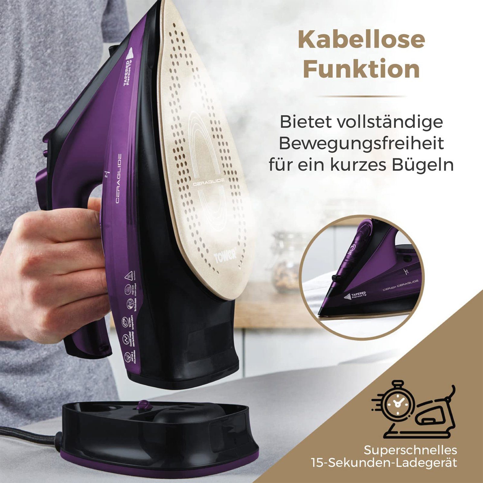 Aoucheni Dampfbügeleisen AJ2085 Kabelloses Dampfbügeleisen, 2400 W