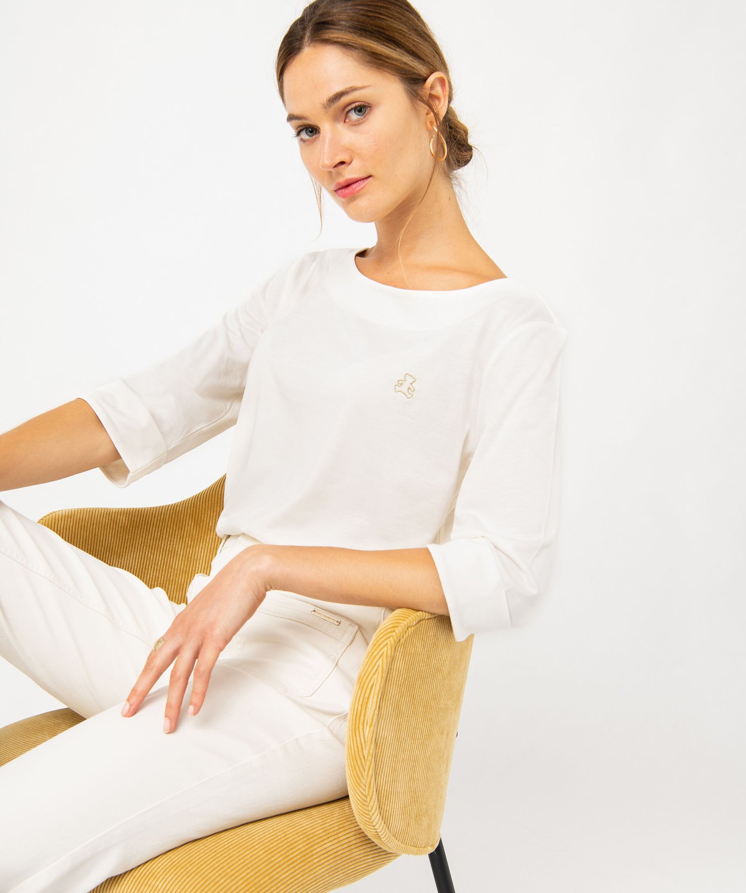 Tee-shirt à manches 3/4 et col bateau femme - LuluCastagnette ecru | GEMO