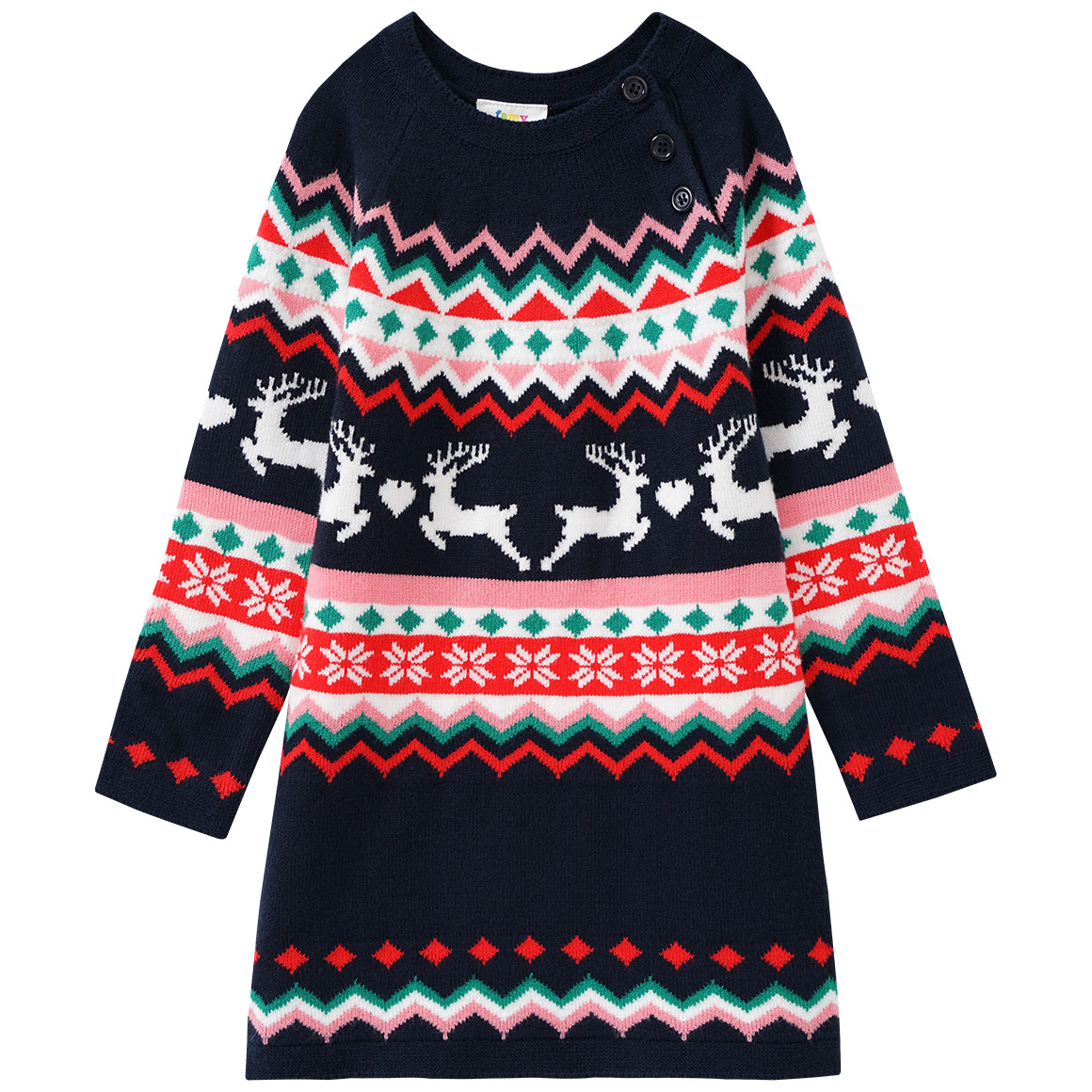 Mädchen Weihnachtskleid im Norweger-Look dunkelblau / rot / weiss