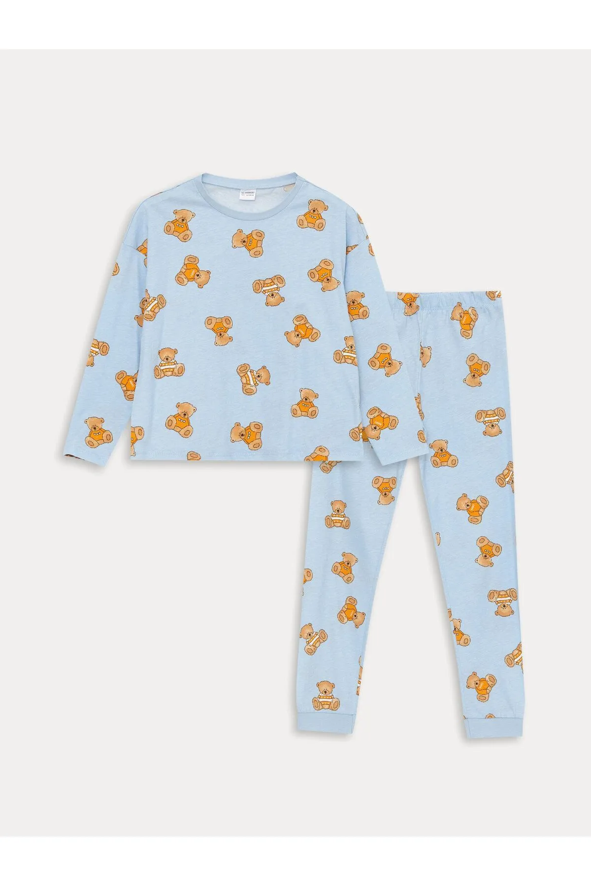 LC Waikiki  Bedrucktes Langarm-Pyjama-Set für Mädchen mit Rundhalsausschnitt