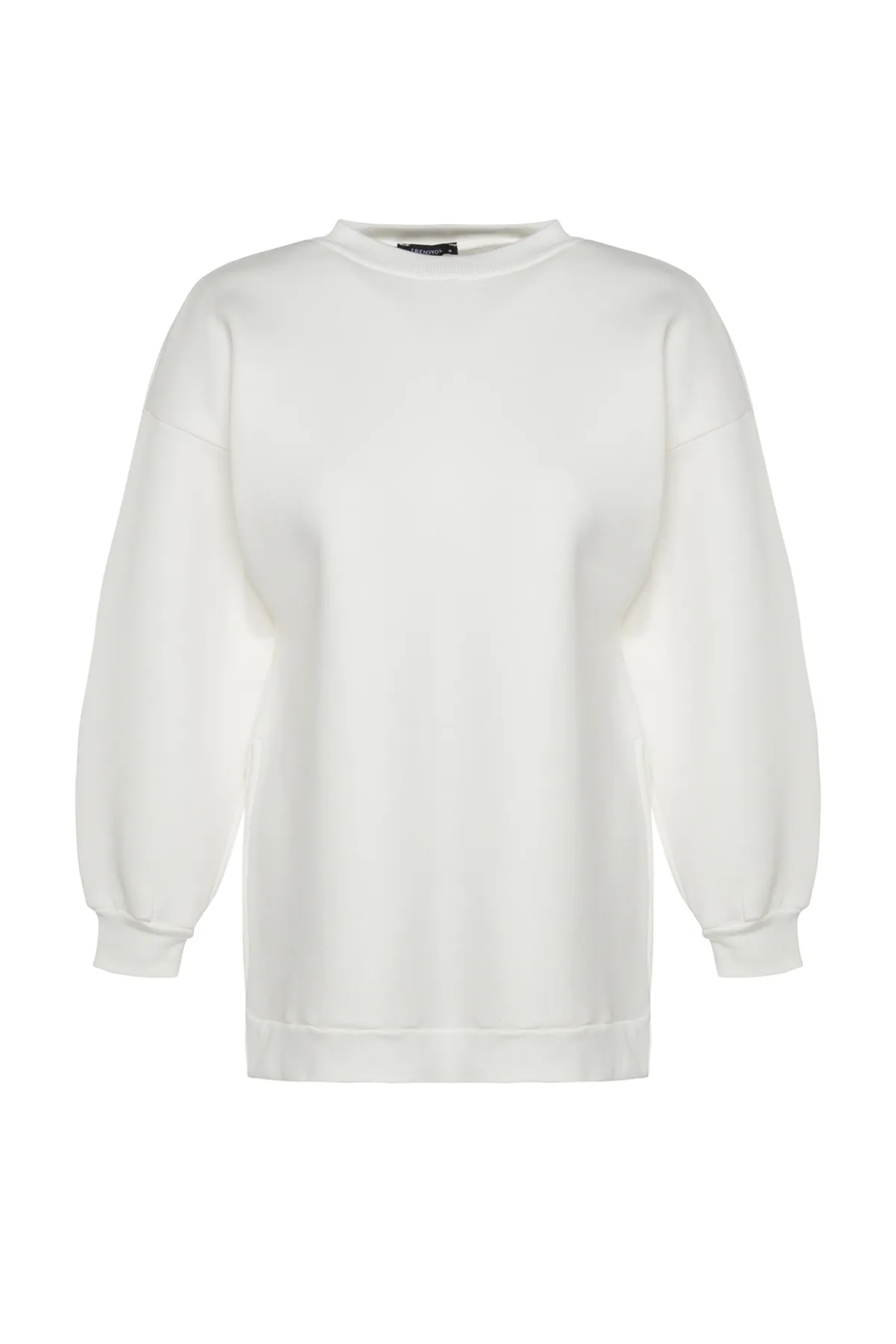 Trendyol Collection  Ecrufarbenes Oversize/Weite Passform Gestricktes Sweatshirt mit Schlitzdetail innen aus dickem Fleece TWOAW23SW00195