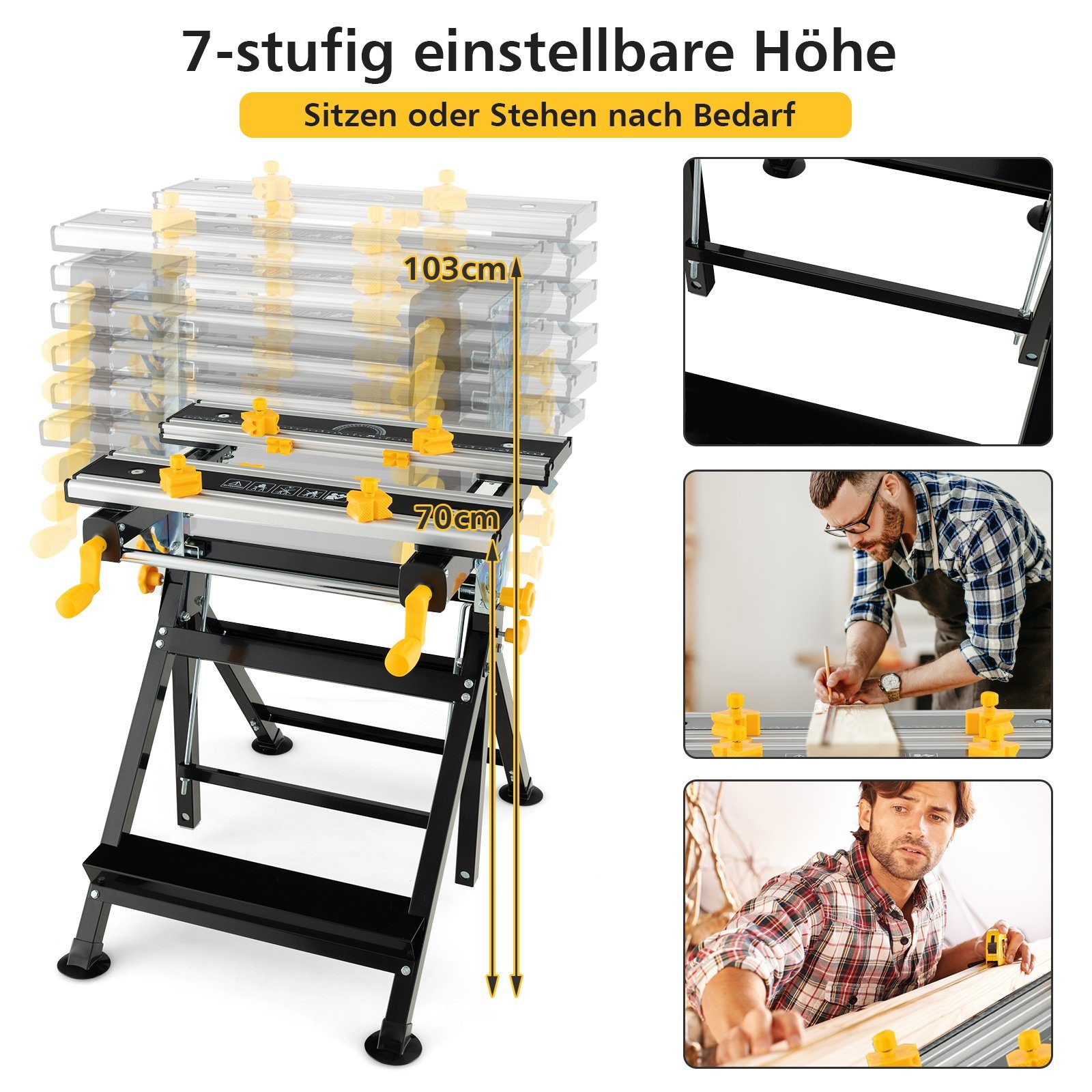 COSTWAY Werkbank Werktisch, 4-Fach neigbar, klappbar, 100 kg belastbar