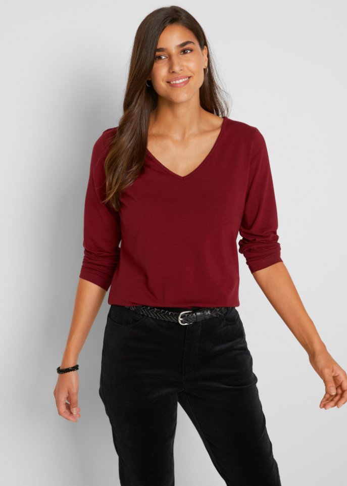 Langarmshirt mit V-Ausschnitt (2er Pack)