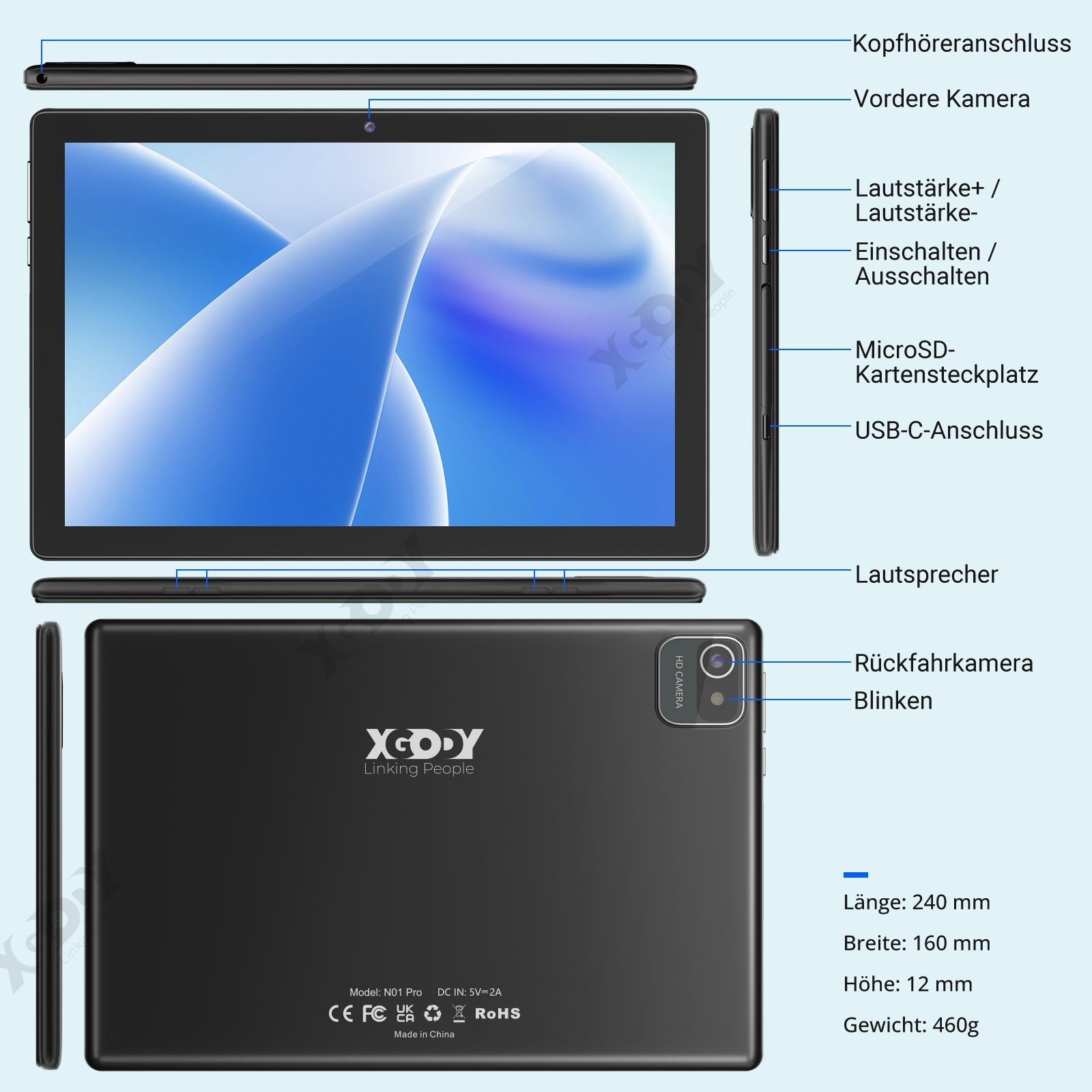 XGODY N01 Pro, (4G+6G) RAM, 256 ROM Tablet (10,1