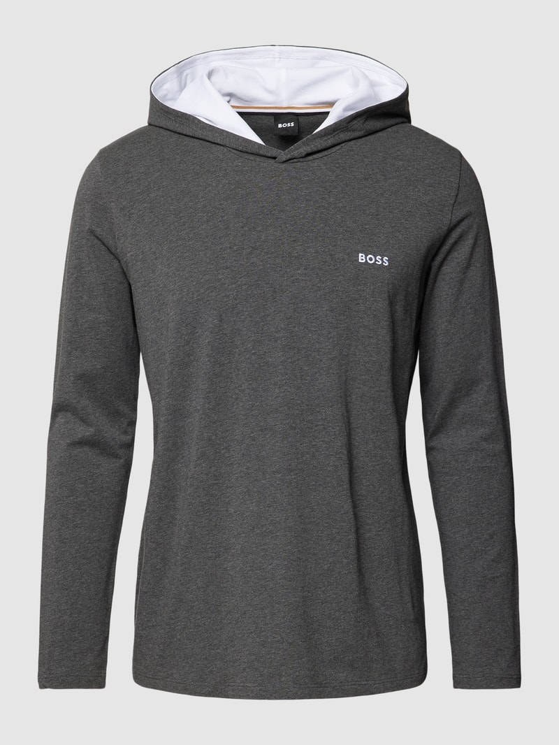 Longsleeve mit Kapuze Modell 'MIX&MATCH' in anthrazit meliert