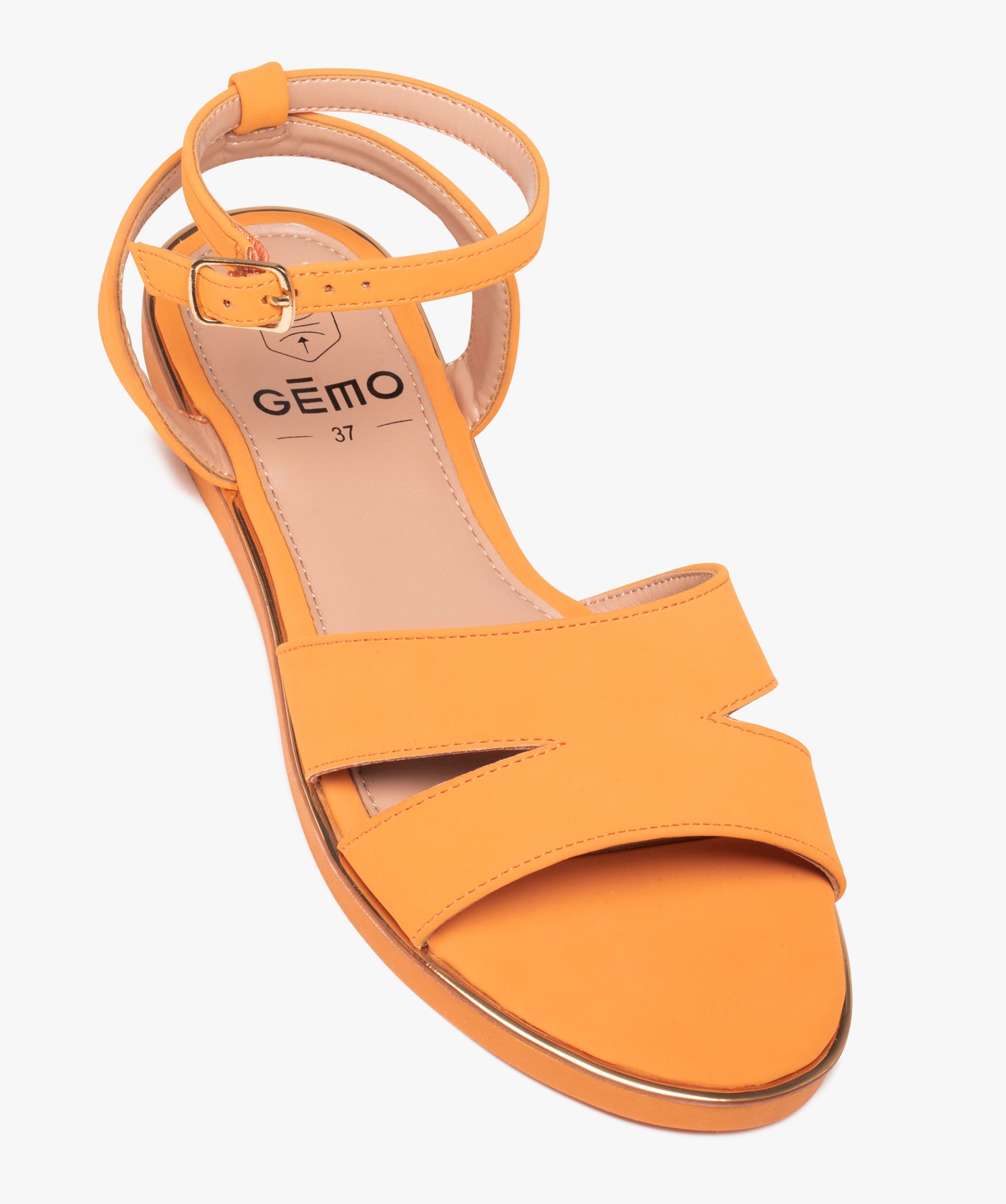 Sandales femme unies à talon plat et bride foulard orange | GEMO