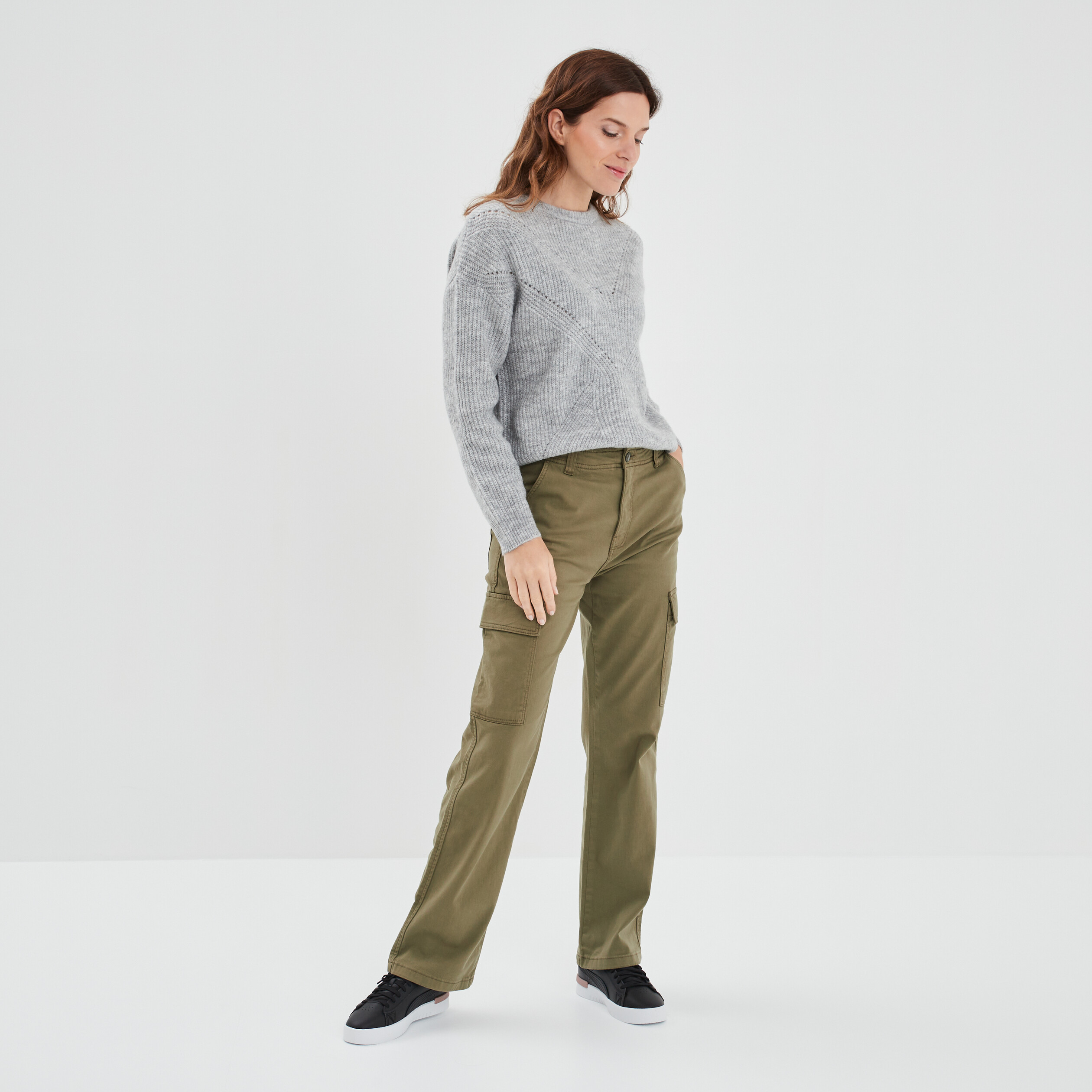 Pull avec détails ajourés gris clair femme | La Halle