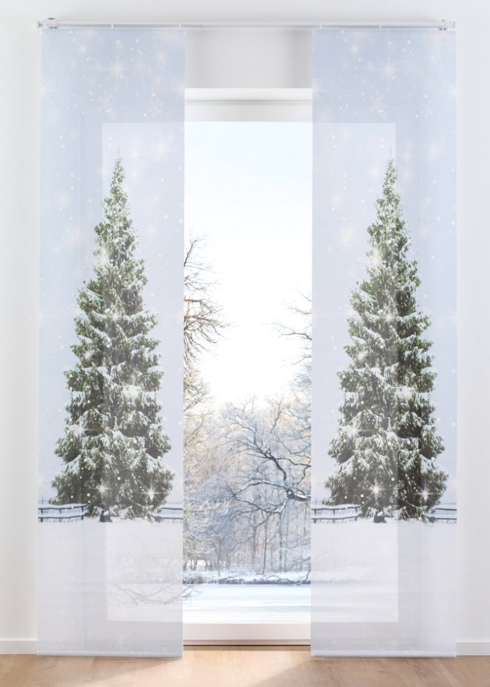 Schiebegardine mit winterlichem Druck (1er Pack)