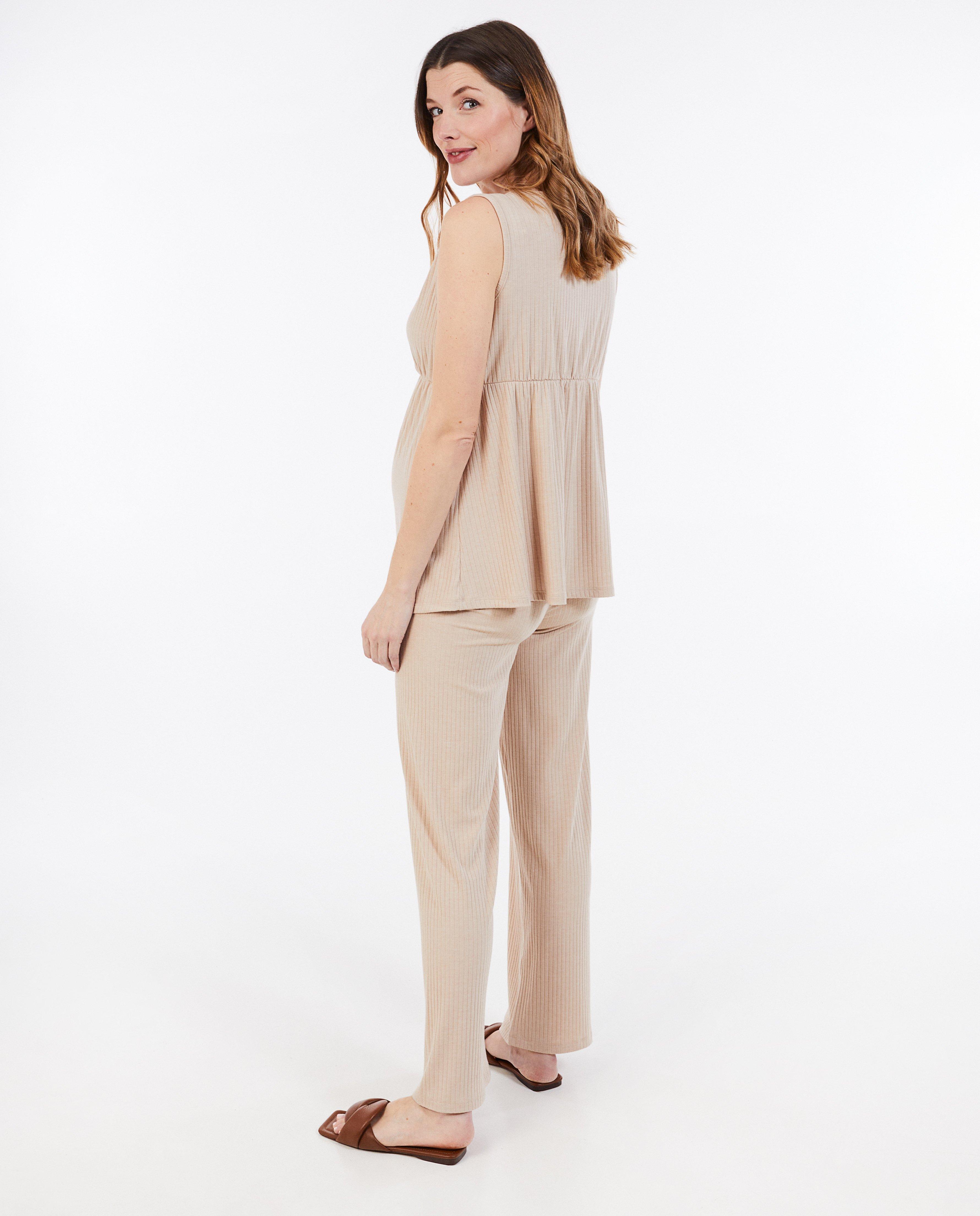 Pijamale maternitate Atelier Maman cu nervuri bej deschis