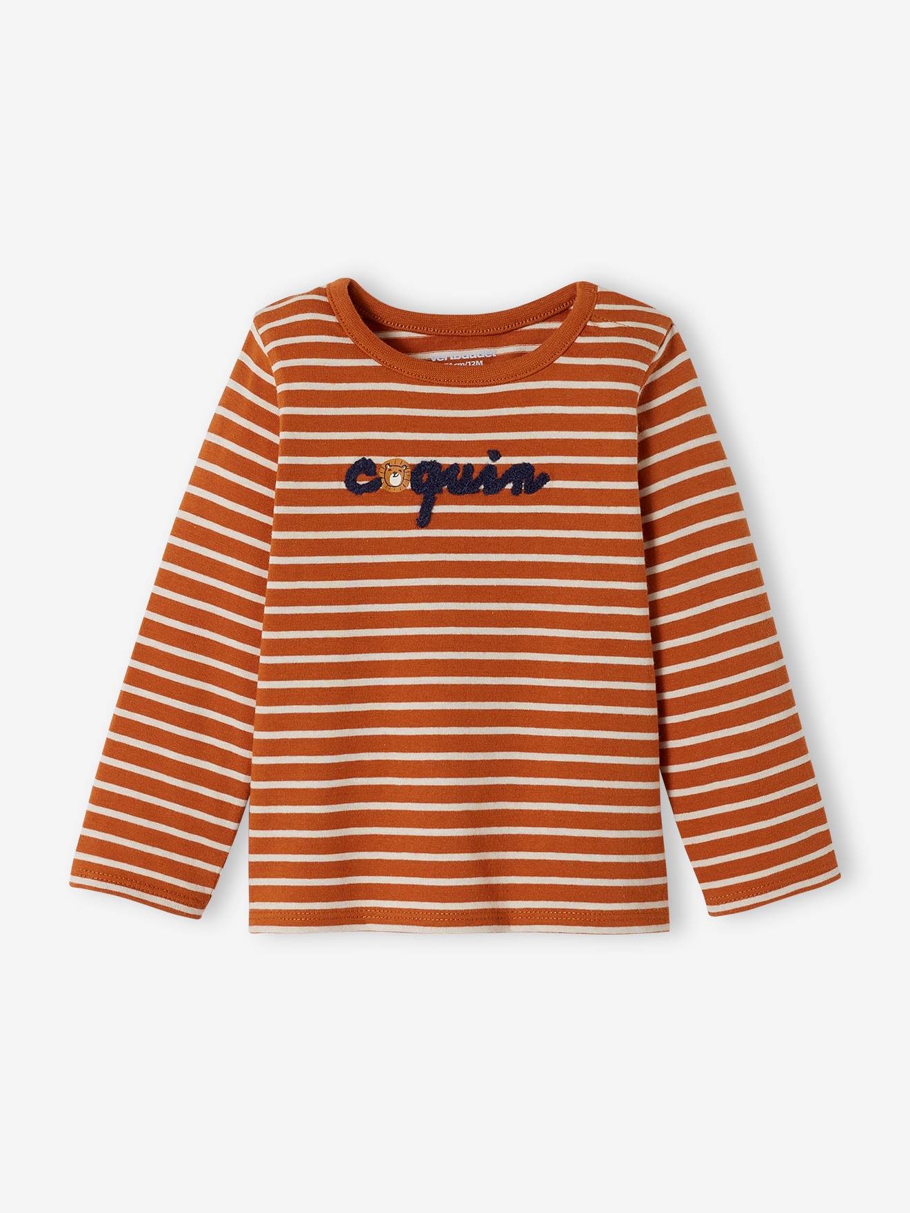 T-shirt rayé bébé brodé auburn rayé