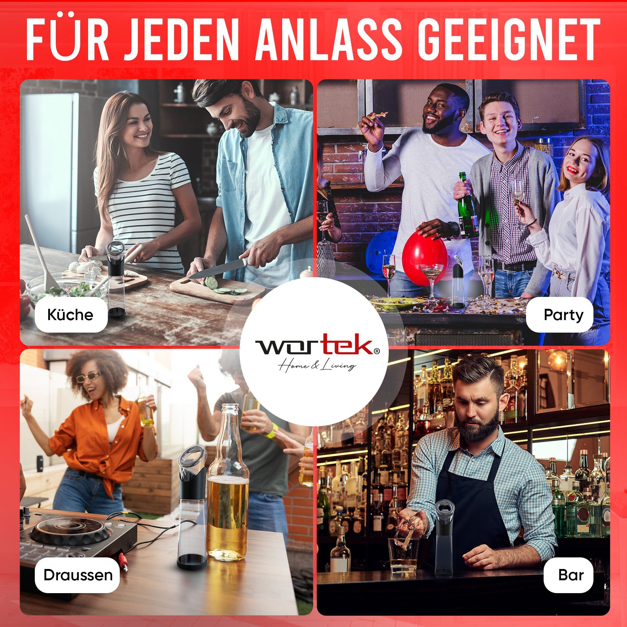 wortek Flaschenöffner Getränkeöffner mit Auffangbehälter Bieröffner (Set, 2-tlg), Geschenk für Männer und Bierliebhaber Biergeschenk