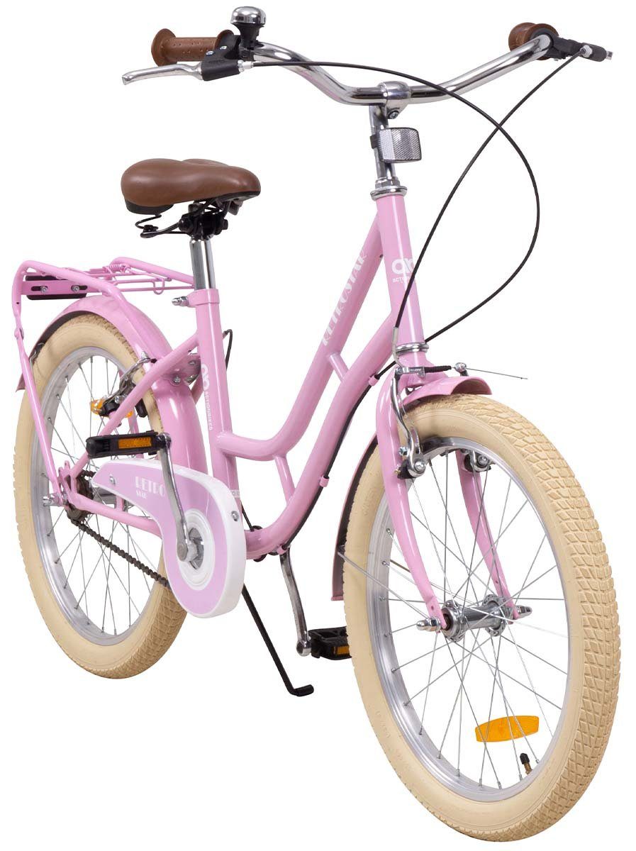 Actionbikes Motors Kinderfahrrad Mädchen Kinder Fahrrad Retrostar in Rosa, 1 Gang, ohne Schaltung, (V-Brakes vorne und hinten - gefederter Sattel, 1-tlg., Rutschfeste Handgriffe - Lenkerschutz - Fahrradständer), Kinderfahrrad 20 Zoll - Mädchenfahrrad