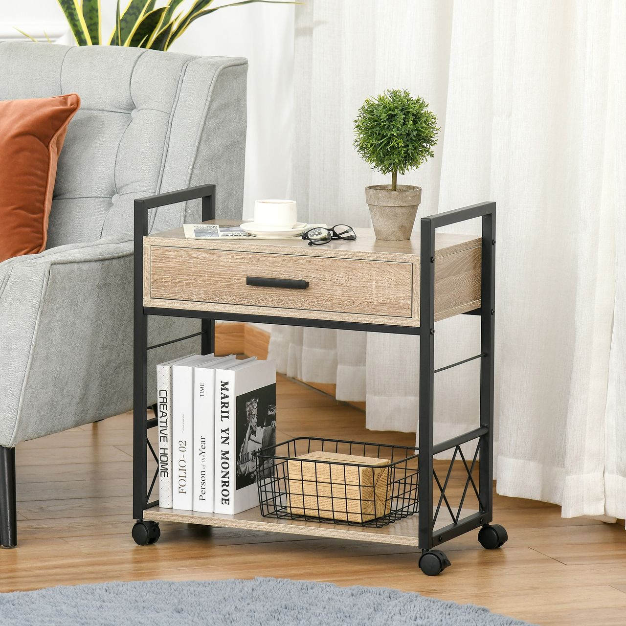 HOMCOM Beistelltisch Servierwagen mit Schublade Ablage Küchenwagen Sideboard