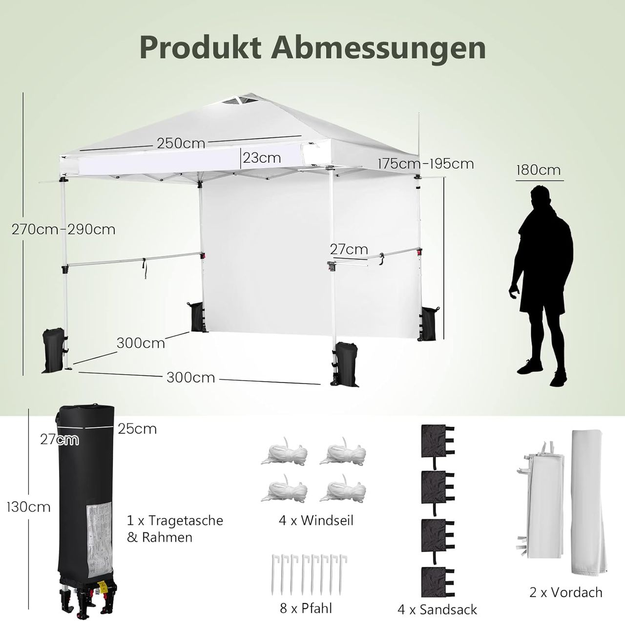 Costway 3x3m Pop Up Pavillon mit Seitenwand
