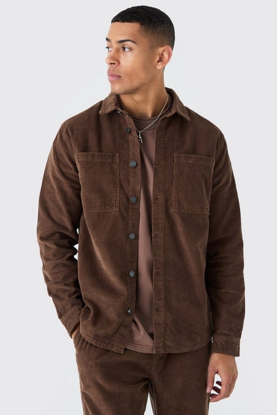 Oversize Cord-Hemd in Braun