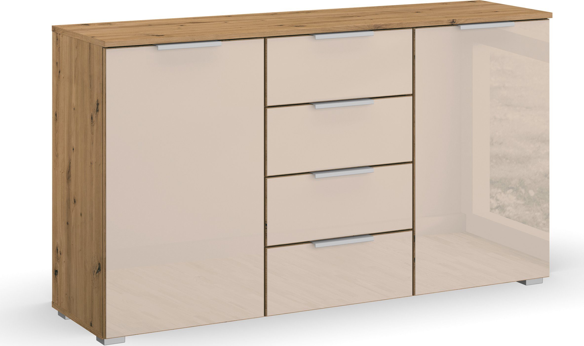 rauch Kommode Koluna, mit Glasfront, 4 Schubkästen, inkl. 3er-Set Filzboxen